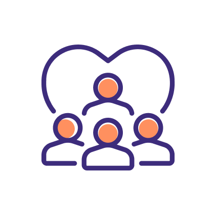 group of people in front of heart - icon