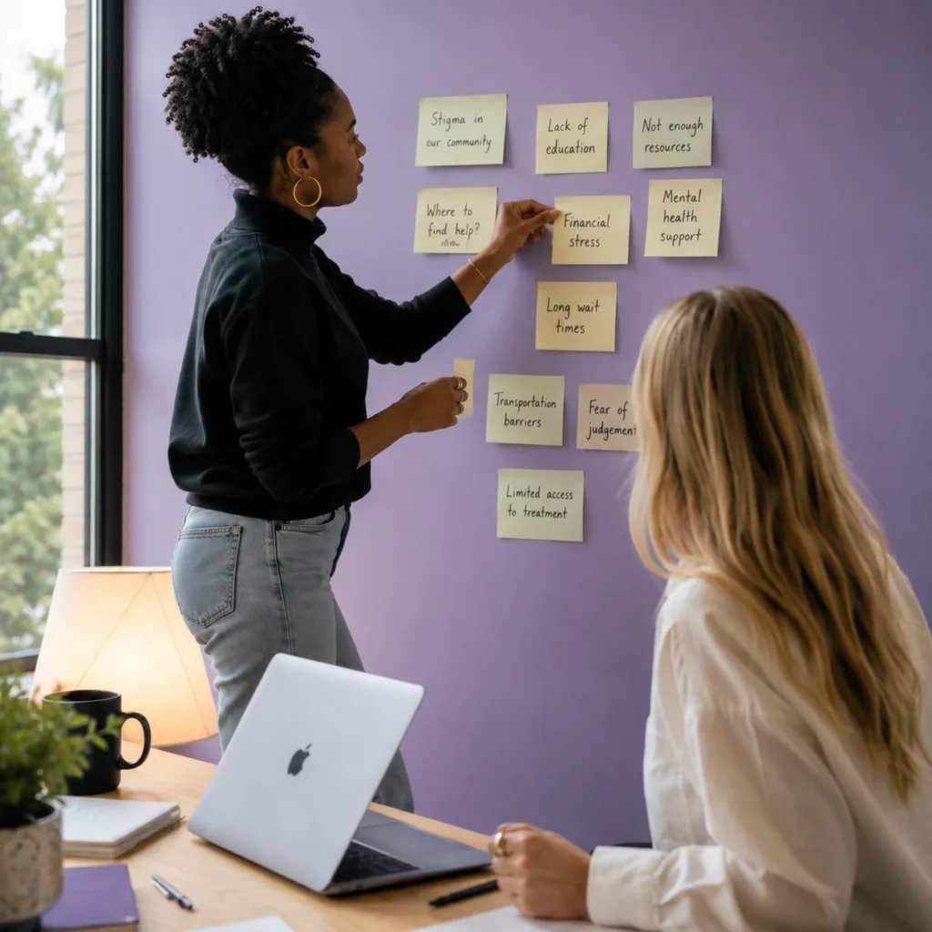 Laptop and whiteboard discussion