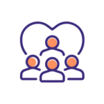 group of people in front of heart - icon