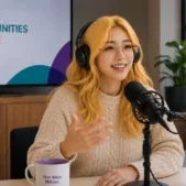 woman speaking into microphone